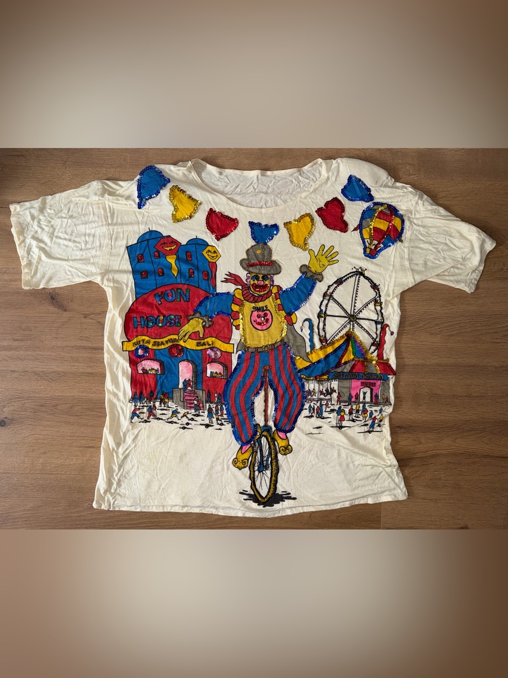 Vintage Circus Clown Tee with Sequins and Beads